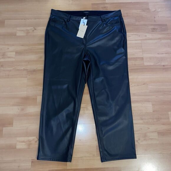 HALOGEN Nordstrom Faux Leather Straight Leg‎ Trousers Black Pants -Size 18W NEW - Picture 1 of 11